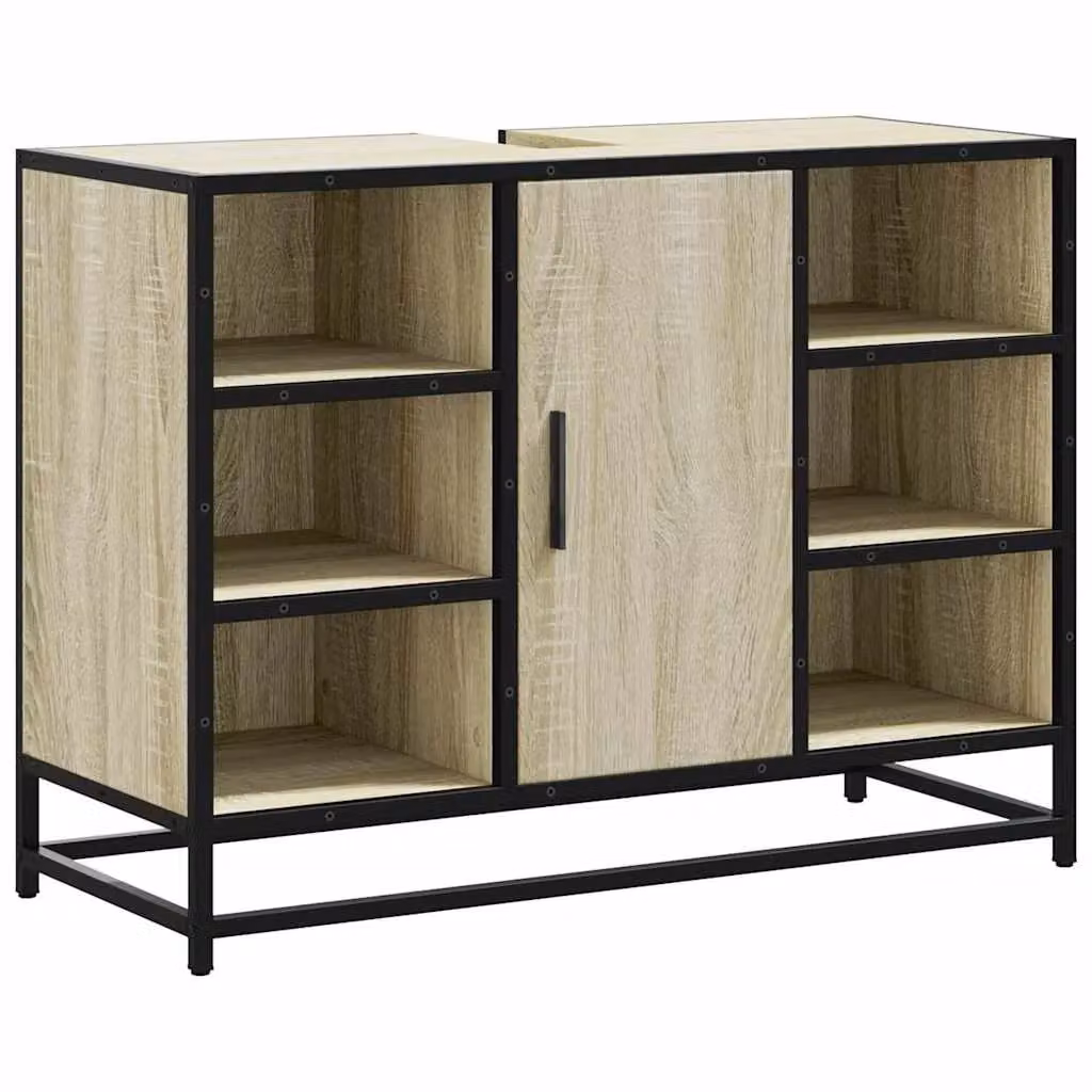 Berkfield Home Sonoma Oak Bathroom Sink Cabinet in Brown, W/D/H: 80 x 33 x 60 cm – 2