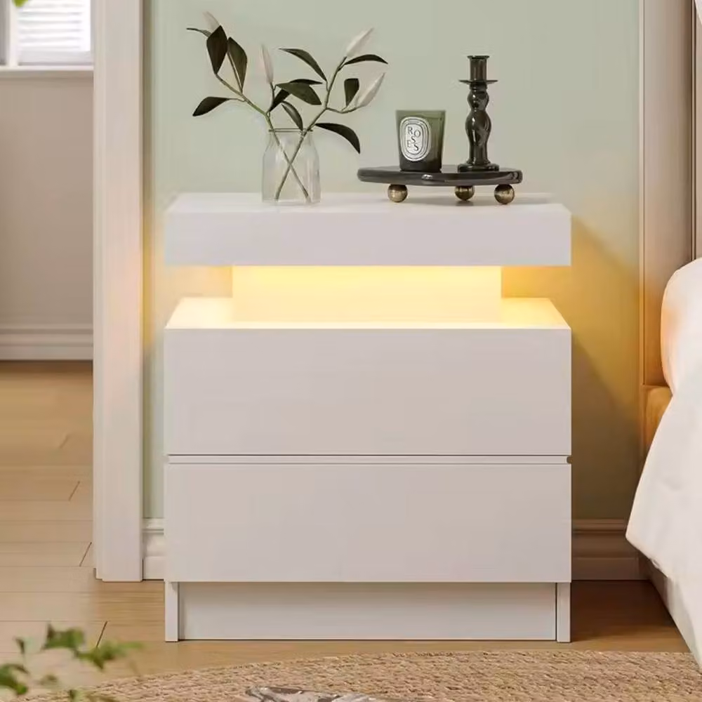 FORGEVIO White High Gloss LED Bedside Cabinet with 3 Drawers – 3