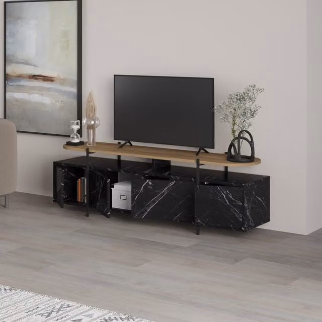 Decortie Modern Black Multimedia Centre TV Unit with Metal Details