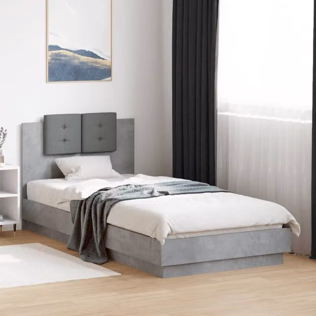 Berkfield Home Modern Upholstered Bed Frame with LED Under-Bed Lighting and USB Charging Port, Grey, W: 100 cm, L: 200 cm – 1