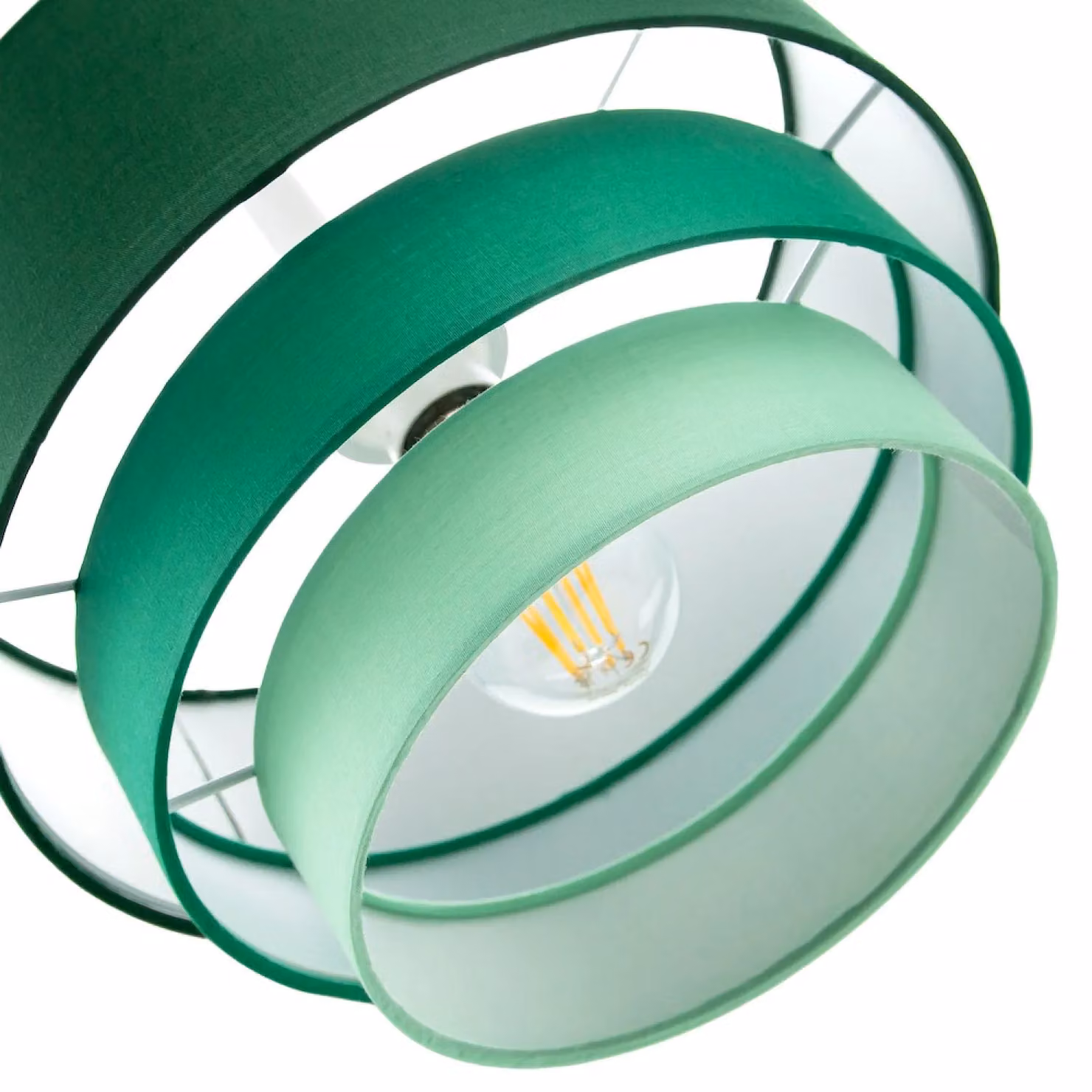 Happy Homewares Contemporary Round Triple Tier Green Cotton Fabric Pendant Light Shade – 4