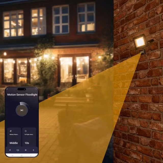 ValueLights Smart 20W LED Floodlight with PIR Motion Sensor, IP44, Black