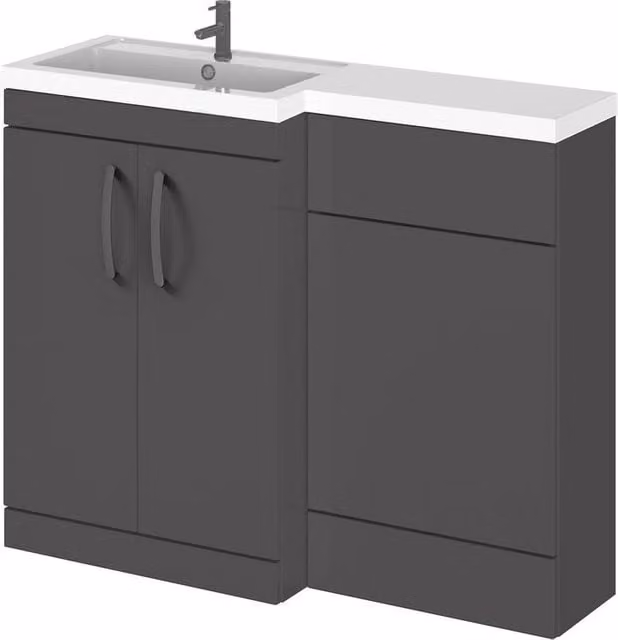 Balterley Modern Left-Hand Vanity and WC Unit Combination in Grey with Brushed Pewter Details, W: 110 cm, H: 84 cm – 1