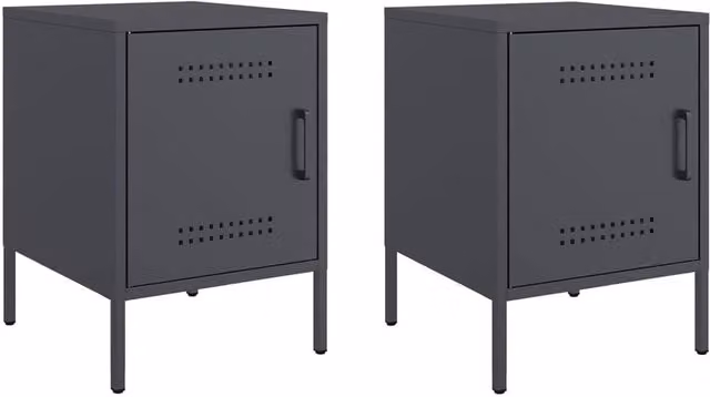 Berkfield Home Set of 2 Anthracite Metal Bedside Cabinets, W/D/H: 36 x 39 x 50.5 cm