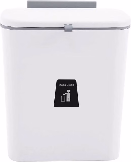 Kelvenix Wall Mounted Kitchen Waste Bin with Flip Lid, White, 9 Litre