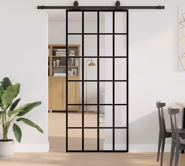 Berkfield Home Modern Sliding Glass Door with Hardware Set in Black, W: 90 cm, H: 205 cm