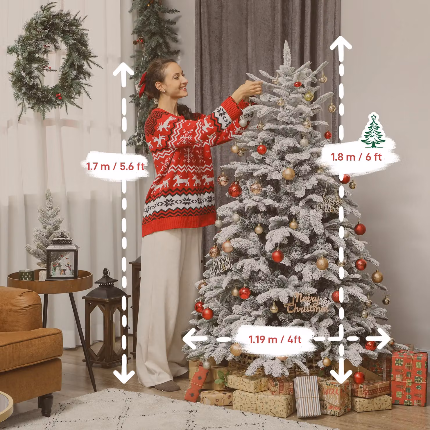 HOMCOM Green Artificial Christmas Tree with Hinged Branches, Height: 152.4 cm – 3