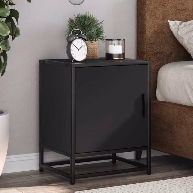 Berkfield Home Set of 2 Black Bedside Cabinets in Engineered Wood and Metal, W/D/H: 40 x 31 x 50 cm – 1