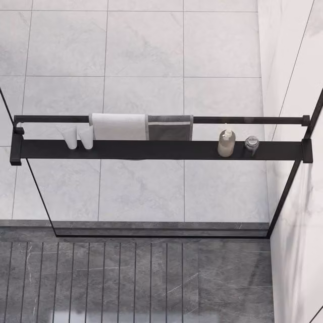 Berkfield Home Wall-Mounted Black Aluminium Shower Shelf for Walk-in Showers, Width: 80 cm