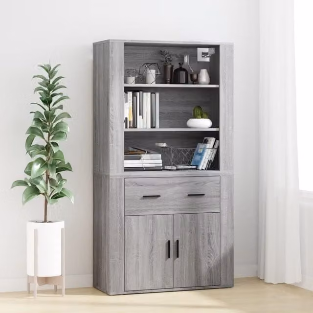 Berkfield Home Grey Sonoma Wall Mounted Highboard with Hinged Doors and Internal Shelves