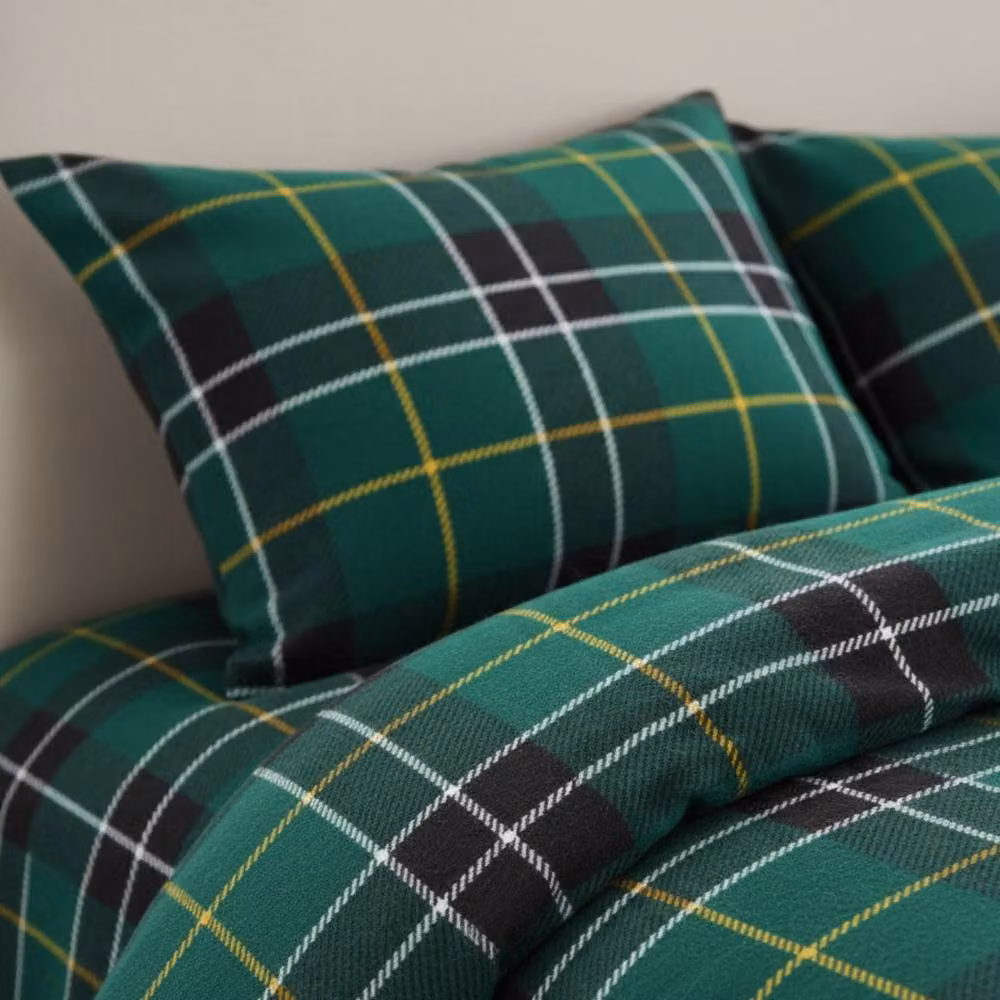 Snug City Green Tartan Flannelette Cotton Duvet Cover and Pillowcase Set, W/D/H: 200 x 200 cm – 2