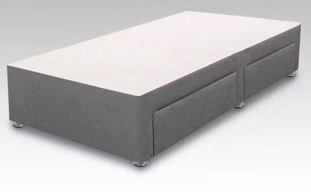 Deluxe Universal Divan Base 3ft Single in Grey Fabric with Drawers, W/D/H: 90 x 190 cm