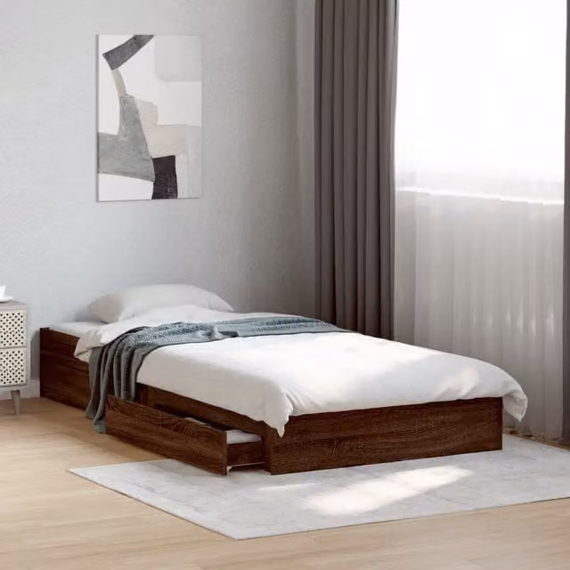 Berkfield Home Small Single Bed Frame with Drawers in Brown Oak