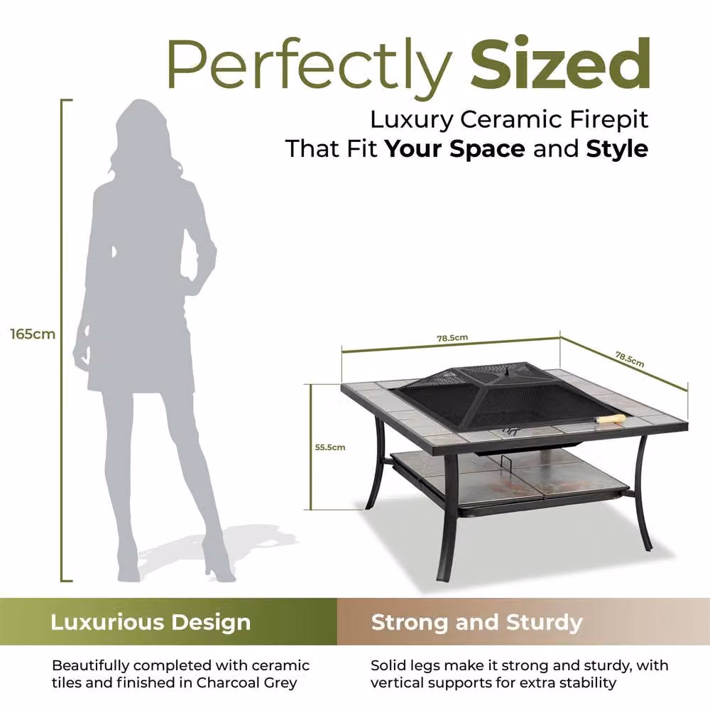 Centurion Supports SHANGO Multi-Functional Black Square Fire Pit Table with Ceramic Tiles – 3