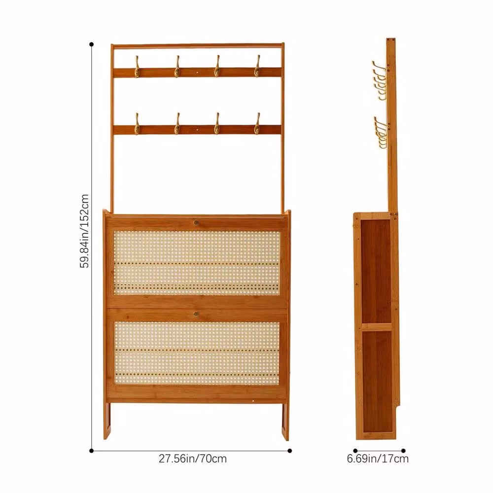 SPETLEK Brown Bamboo Shoe Cabinet and Clothes Rack – 2