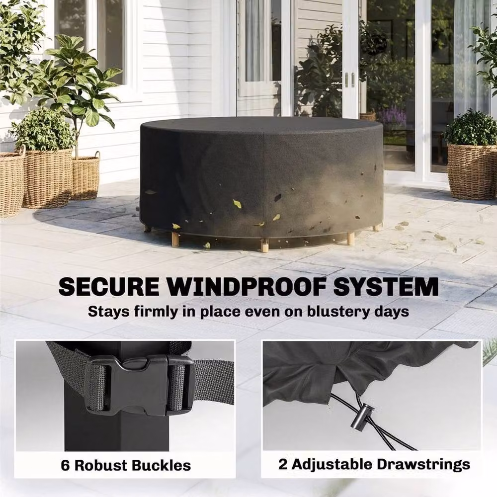 KORVIXA Round Garden Furniture Cover, Black, Diameter: 214 cm – 5