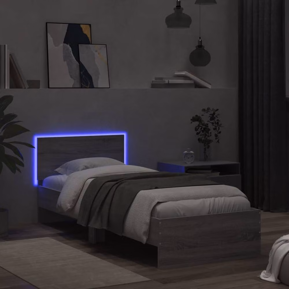 Berkfield Home Durable Grey Sonoma Bed Frame with LED Under-Bed Lighting and Lift-Up Base, W/D/H: 90 x 203 x 70 cm – 3