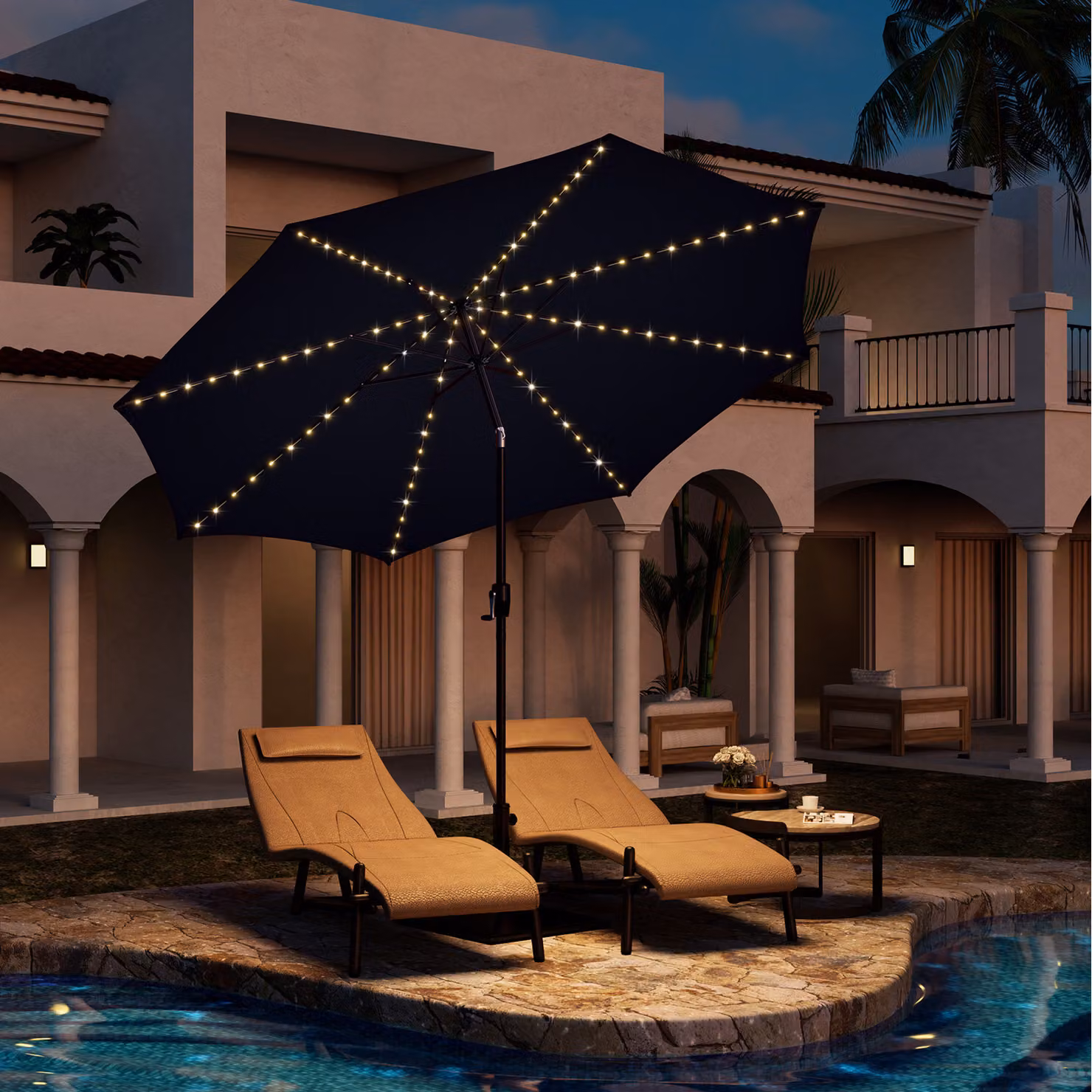 Costway 300 cm Solar LED Patio Umbrella in Navy Blue – 2