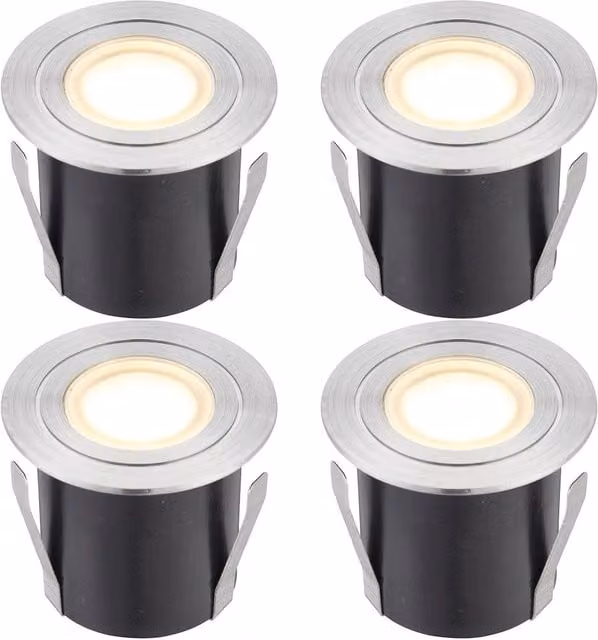 Loops 4 Pack Recessed IP67 LED Guide Lights in Silver Stainless Steel, Warm White