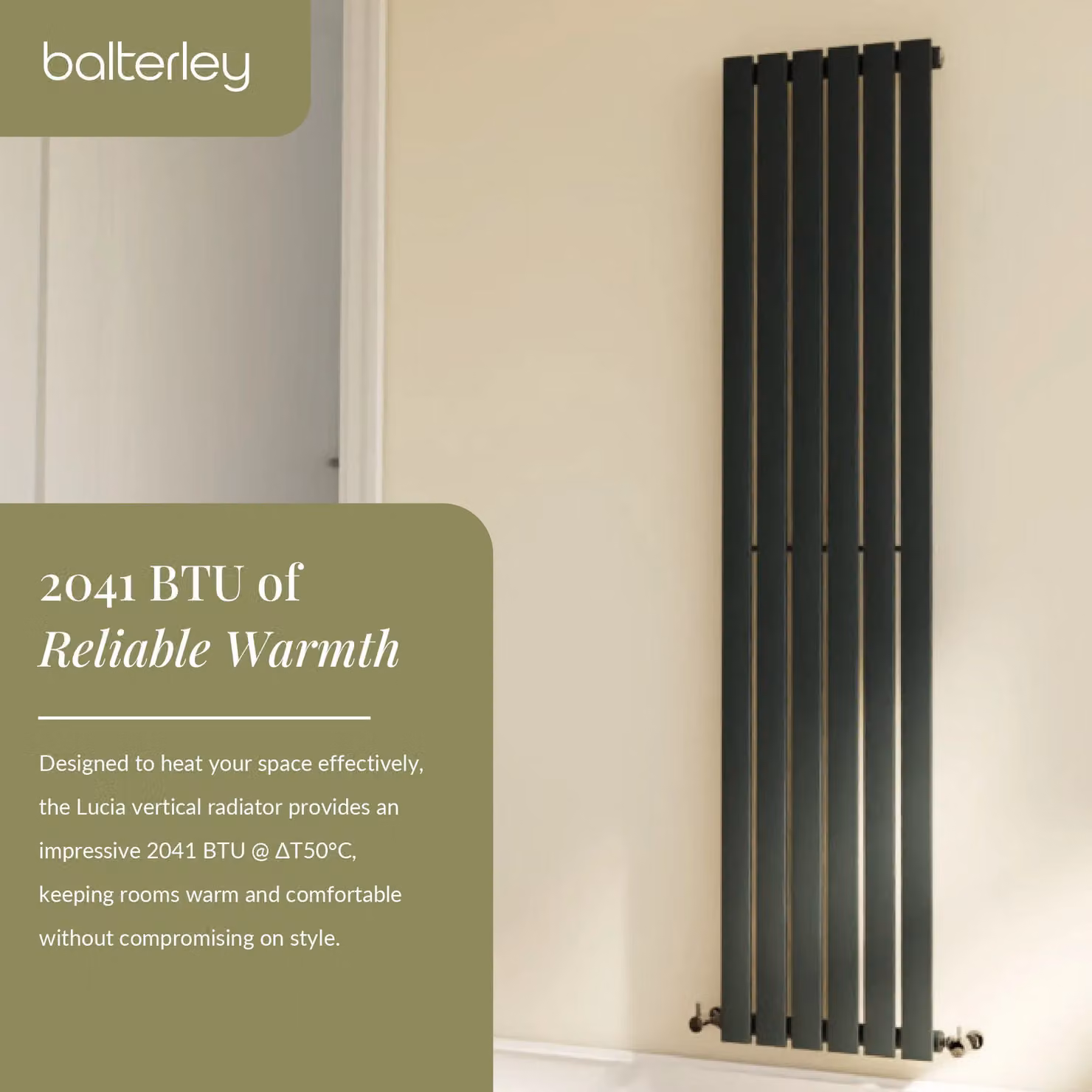Balterley Square Vertical Single Panel Radiator in Anthracite Grey, H: 150 cm, W: 35.4 cm – 3