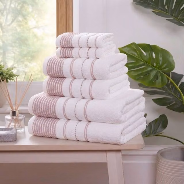 Rapport Home 6 Piece Striped Cotton Towel Bale Set in Pink – 2
