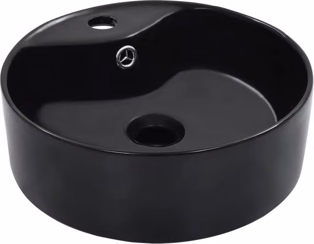Berkfield Ceramic Black Round Countertop Wash Basin with Overflow W: 36 cm, D: 13 cm, H: 13 cm
