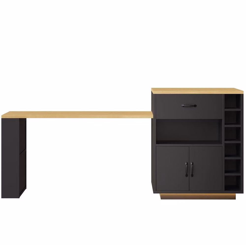 STILVORA Extendable Kitchen Island Dining Table with Storage in Black, H 95.5 x W 80 x D 53 cm – 4