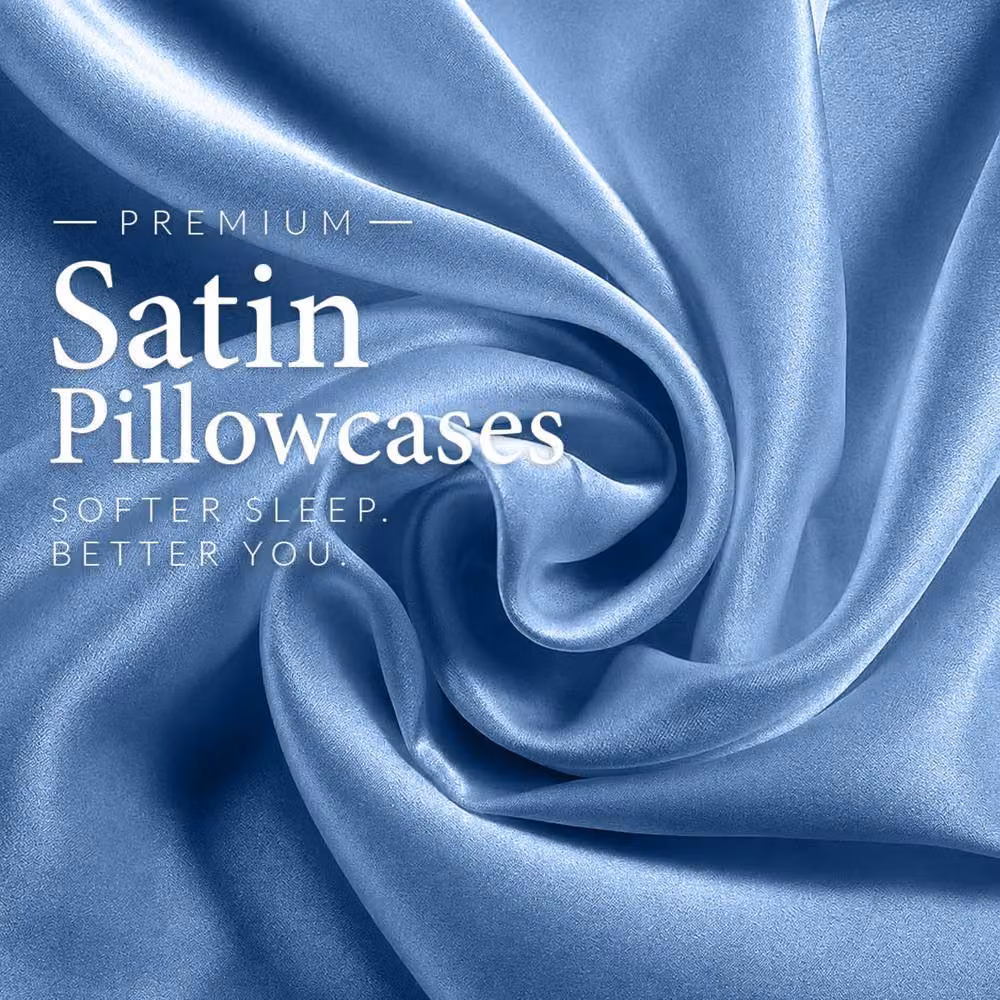 Pamposh Pack of 2 Ultra Soft Mako Satin Silk Pillow Cases in Blue – 3