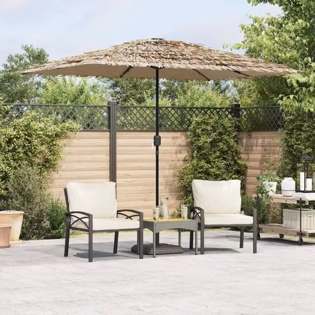 Berkfield Home Garden Parasol with LEDs and Steel Pole, Brown, W: 300 cm, D: 200 cm, H: 250 cm