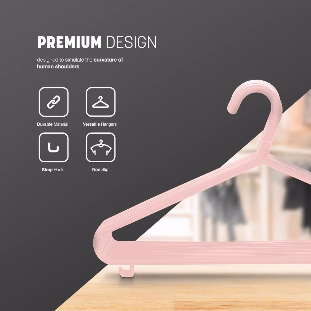 Keplin Space Saving Plastic Coat Hangers with Bar, Pink, 25 Pack – 3