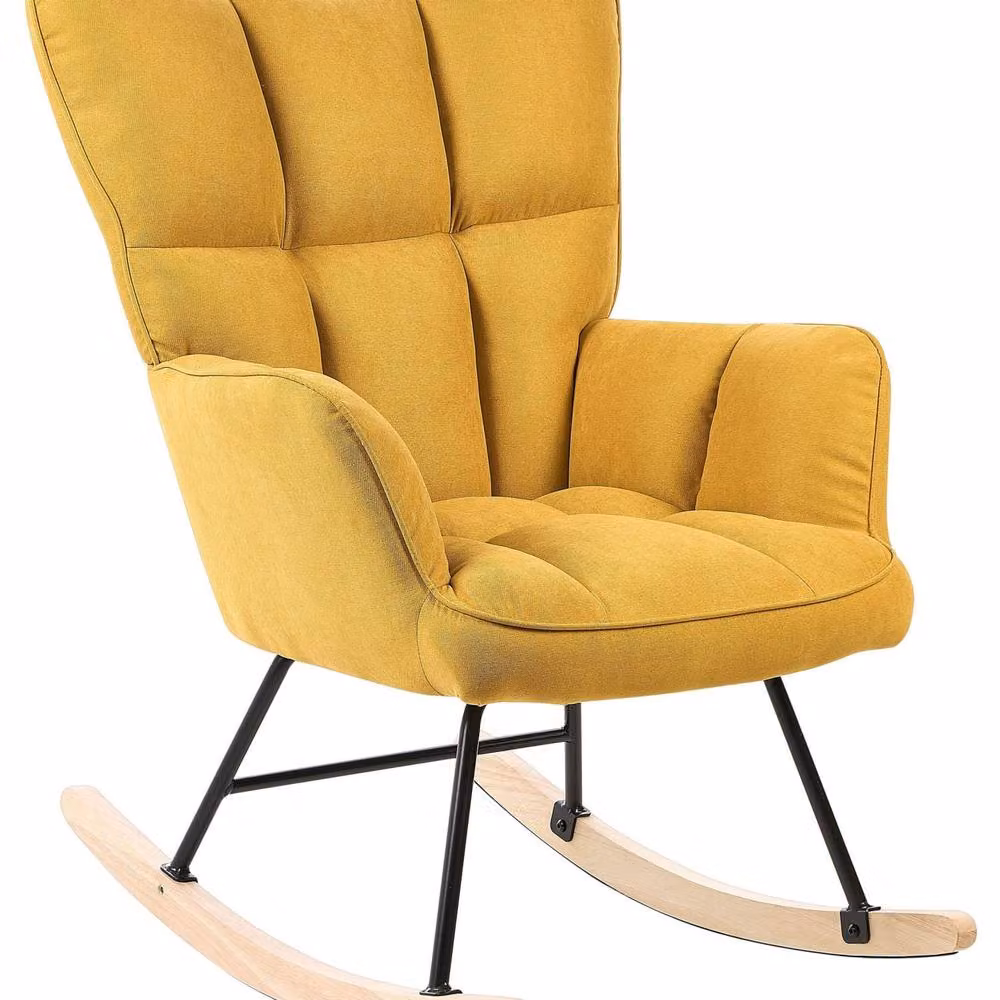 Wyld and Coco Yellow Mid-Century Rocking Chair with Polyester Upholstery and Rubberwood Frame – 2