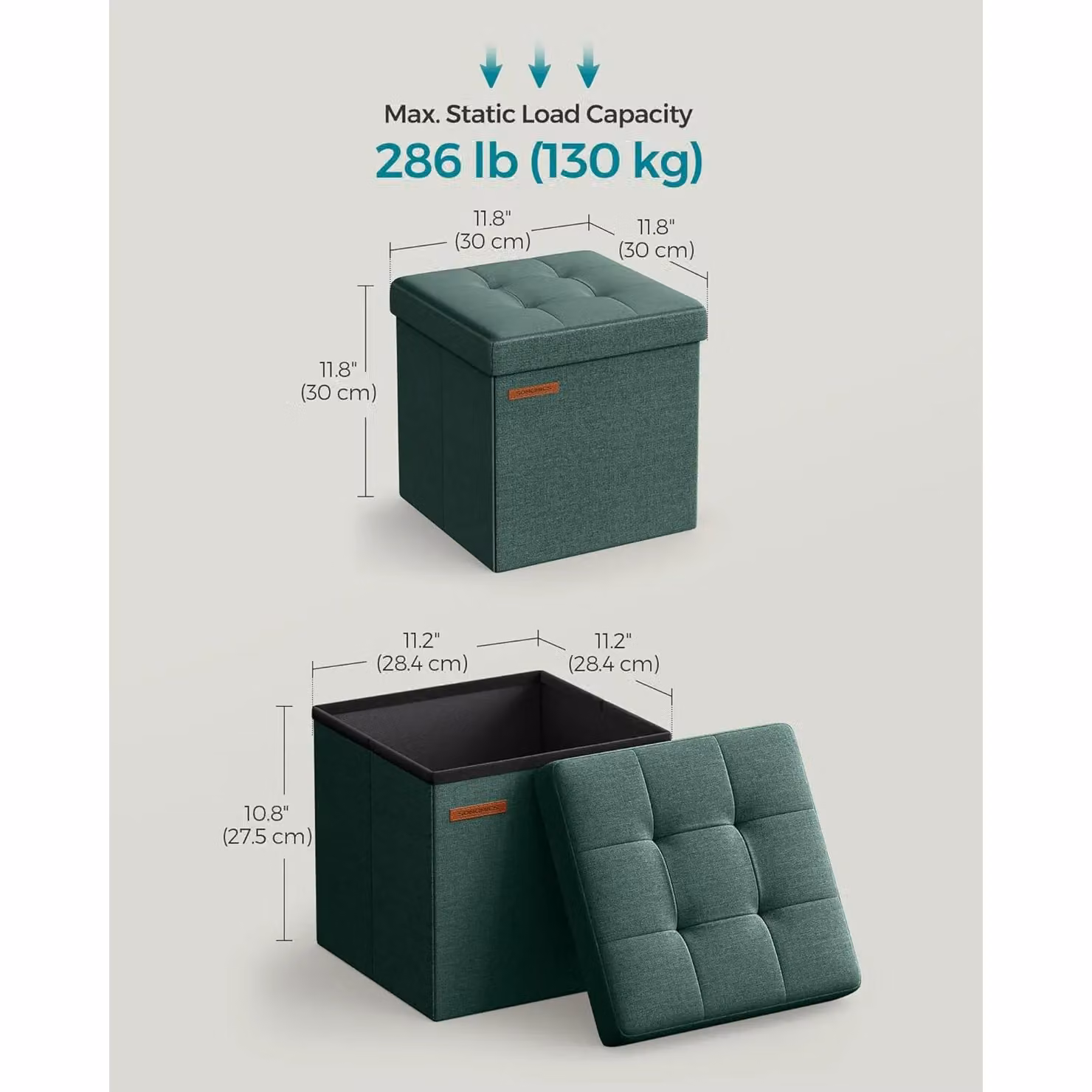 SONGMICS Small Foldable Storage Ottoman Foot Rest in Dark Green – 2