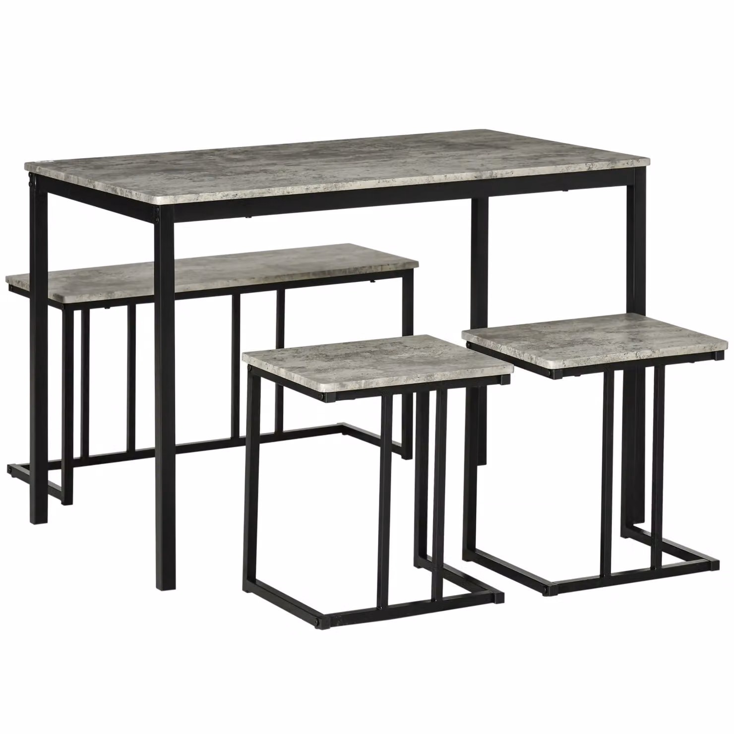 HOMCOM Modern Dining Table and Chairs Set with Bench for 4 People, Grey and Black Rectangular Kitchen Table Set with Metal and MDF Construction – 2