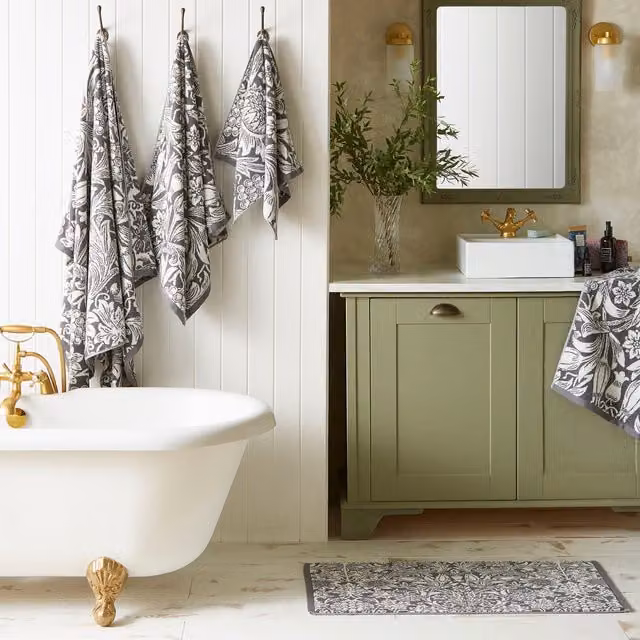 William Morris At Home Sunflower Floral Cotton Towel in Grey
