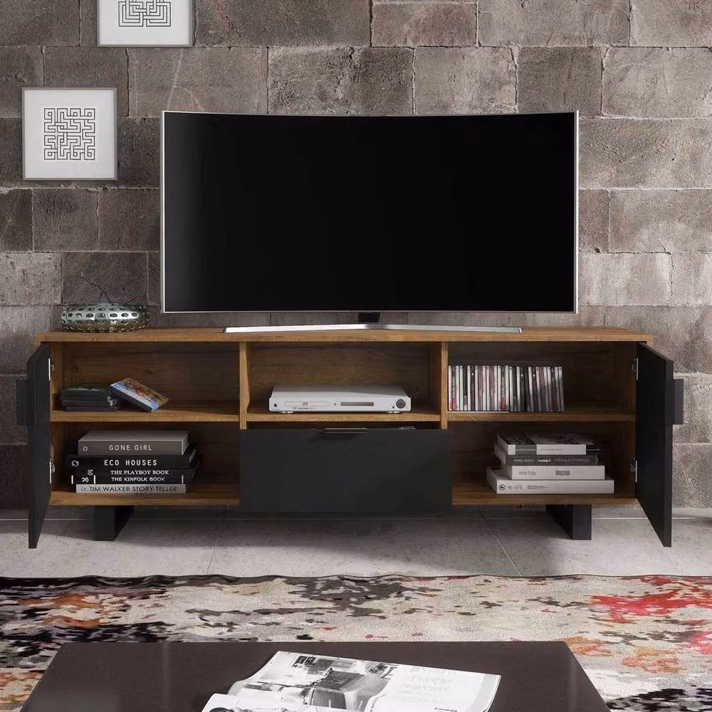 FORGEVIO Industrial TV Unit and Sideboard Storage in Brown and Black – 2