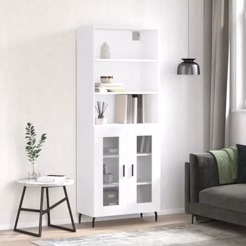 vidaXL Modern White Highboard in MDF and Metal, W/D/H: 69.5 x 34.0 x 180.0 cm – 2