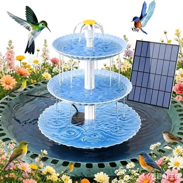 NESTLUNE Solar Powered Garden Bird Bath Fountain in Blue, W: 100 cm, D: 15 cm – 1