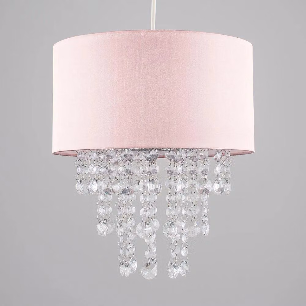 ValueLights Jesmond Pink Ceiling Pendant with Crystal and Fabric Droplets – 2