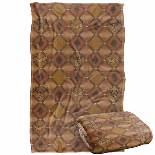JQ Licensing Deer Southwest Brown Hunting Pattern Super Soft Fleece Throw Blanket, W/D/H: 91 x 147 cm