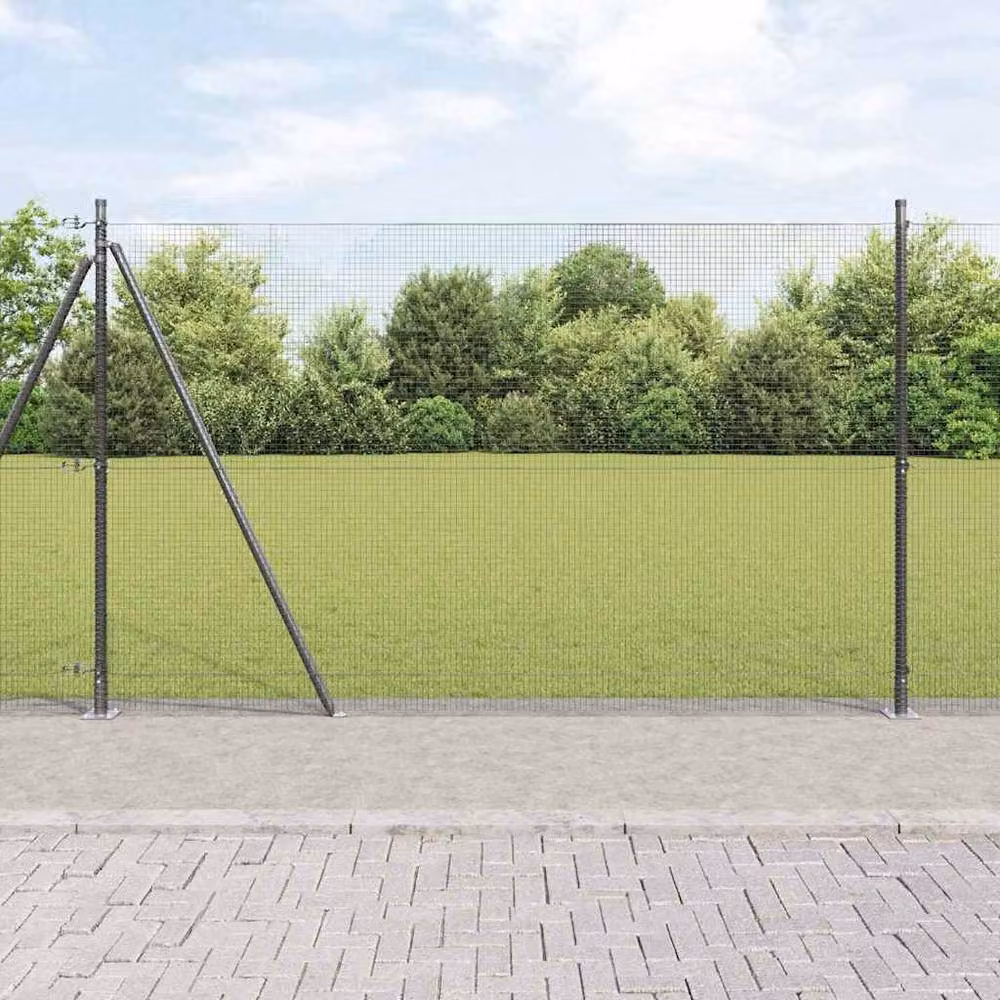 Berkfield Home Modern Welded Wire Fence with 13 Flanged Posts, Grey Steel – 2