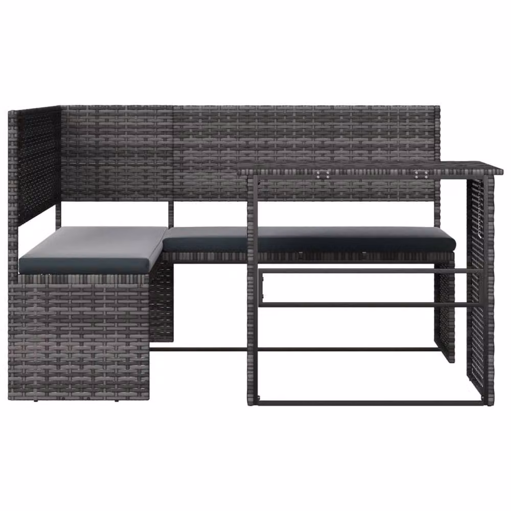 Berkfield Home L-Shaped Grey Poly Rattan Garden Sofa Set with Coffee Table and Upholstered Cushions – 3
