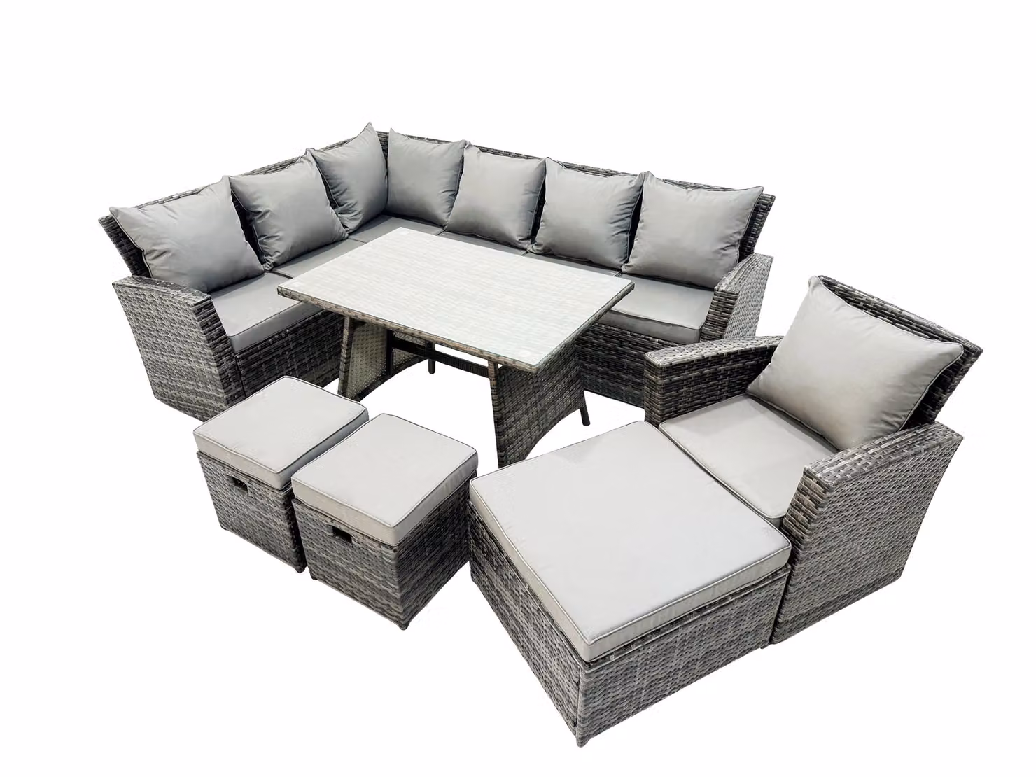 Fimous 10 Seat Rattan High Back Corner Sofa Set with 3 Footstools in Dark Grey – 2