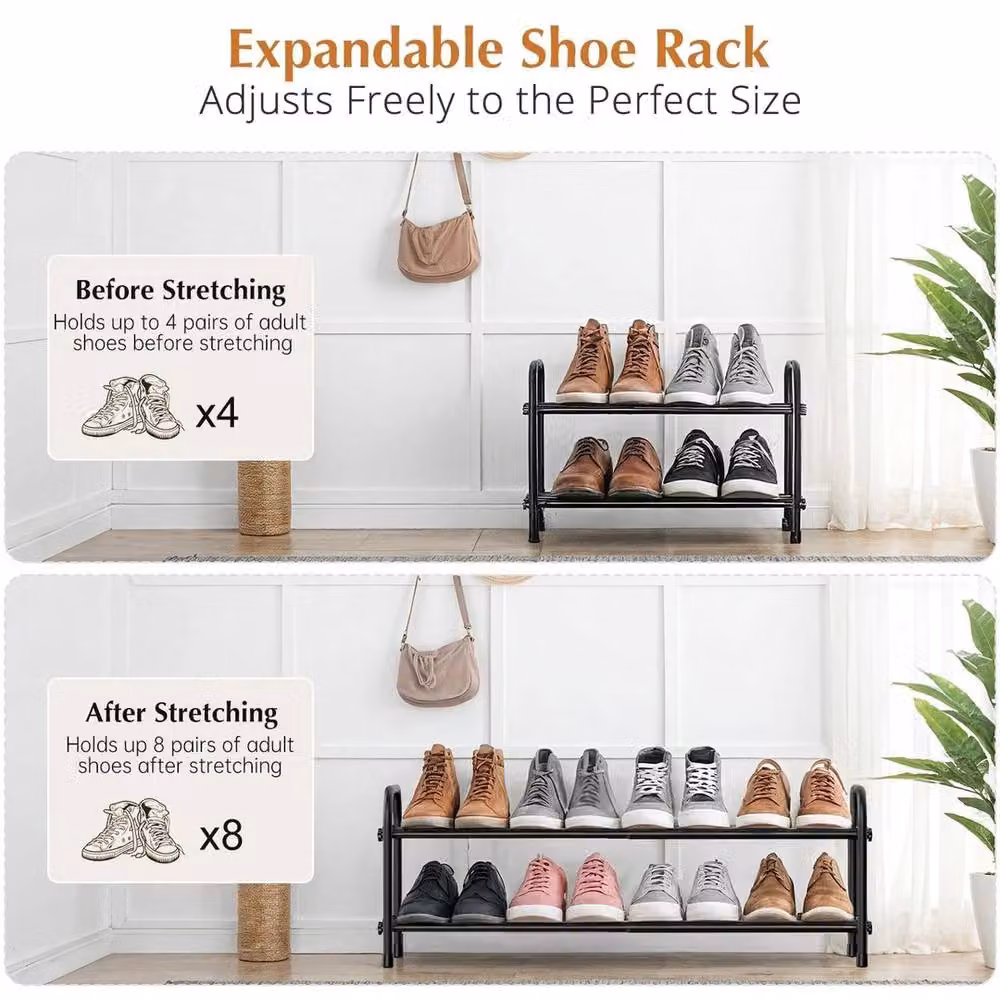 FORGEVIO Extendable 2-Tier Metal Shoe Rack in Black – 3