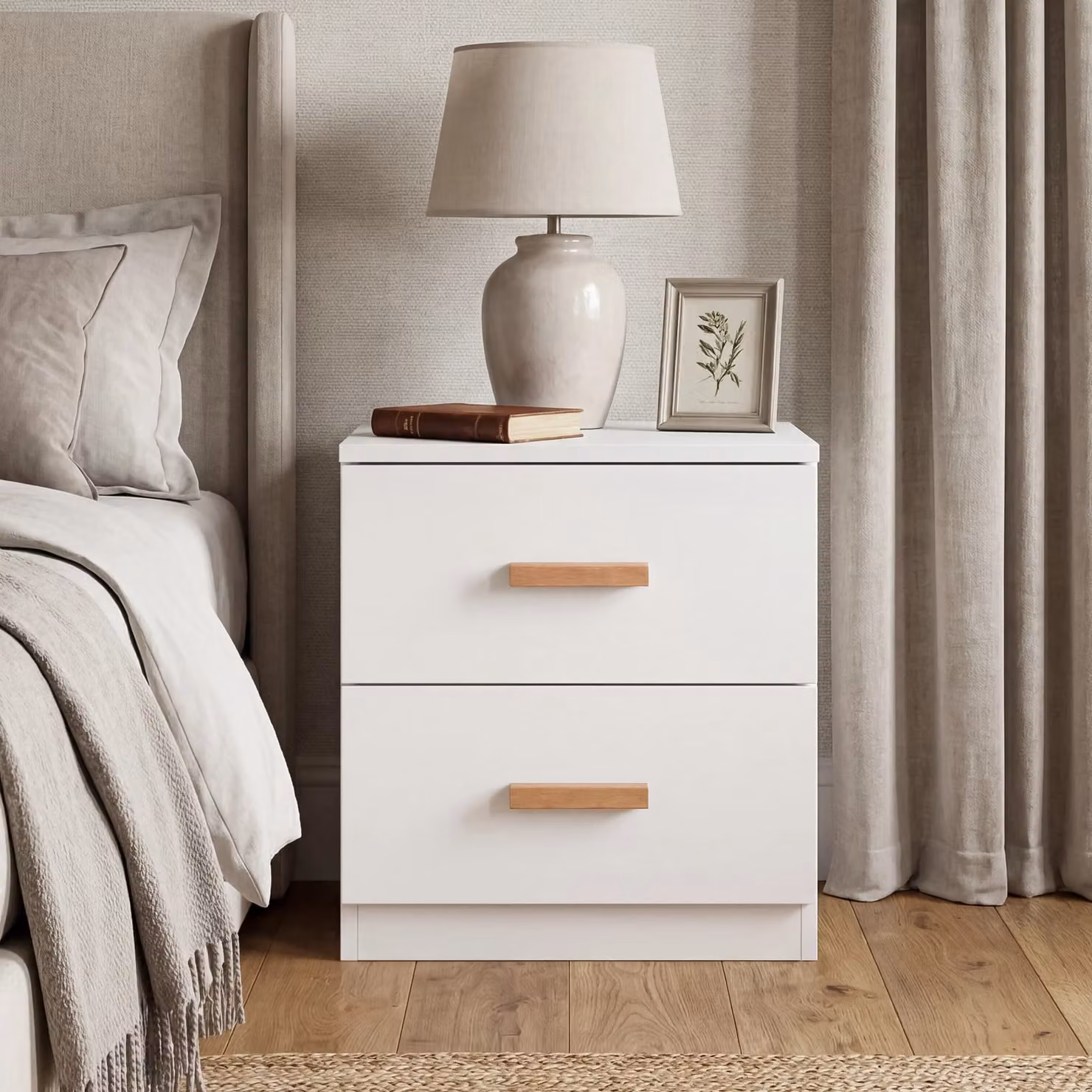 DHS Blythe 2 Drawer Bedside Table in White