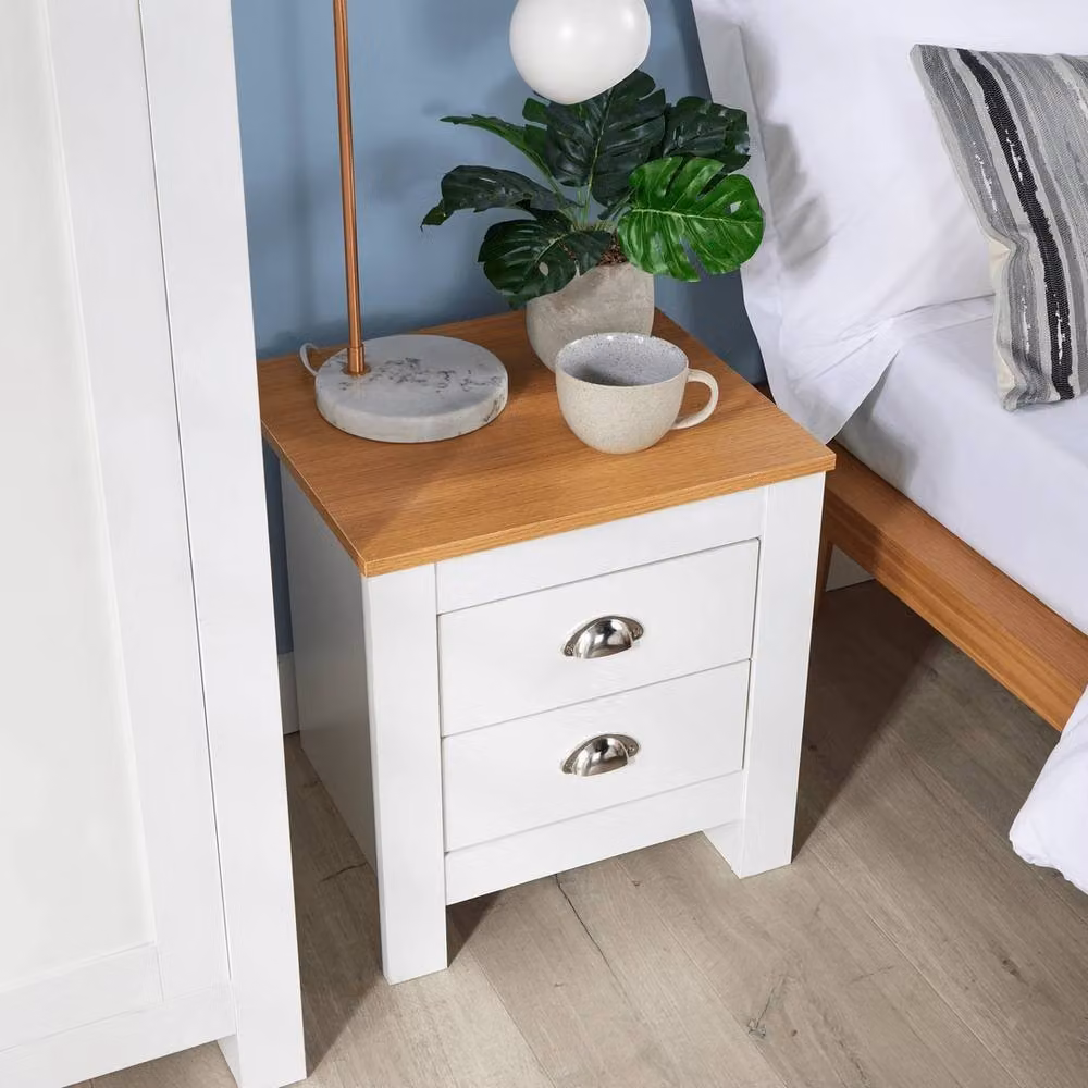 NESTLUNE Modern White 2 Drawer Bedside Bedroom Furniture W: 100 cm, D: 15 cm, H: 15 cm – 3