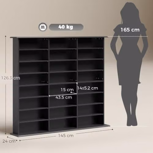 HOMCOM Black Media Storage Unit with 24 Compartments and Adjustable Shelves – 3