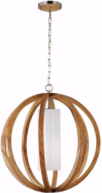 Loops Single Bulb Ceiling Pendant Light Fitting in Wood and Brushed Silver with E27 75W LED Bulb – 1