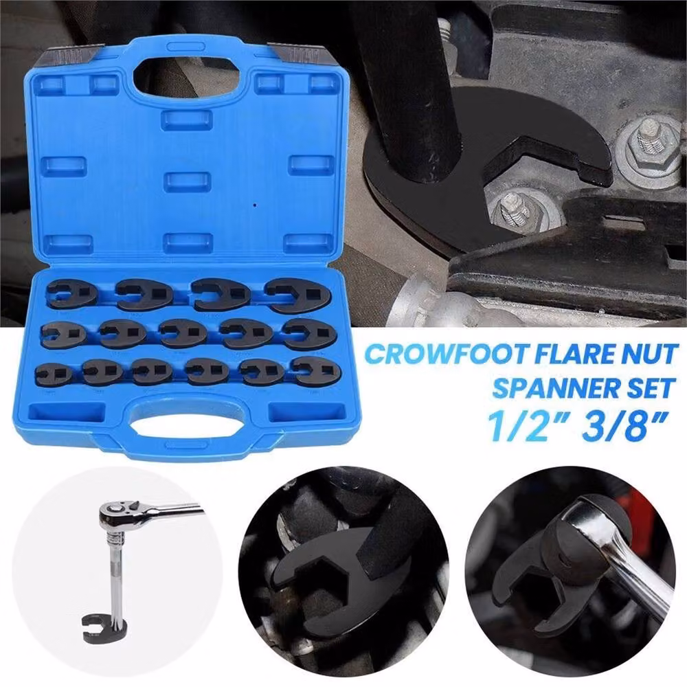 Nordara Metric Crowfoot Wrench Set 8-24mm with 3/8" and 1/2" Square Drive in Black – 4