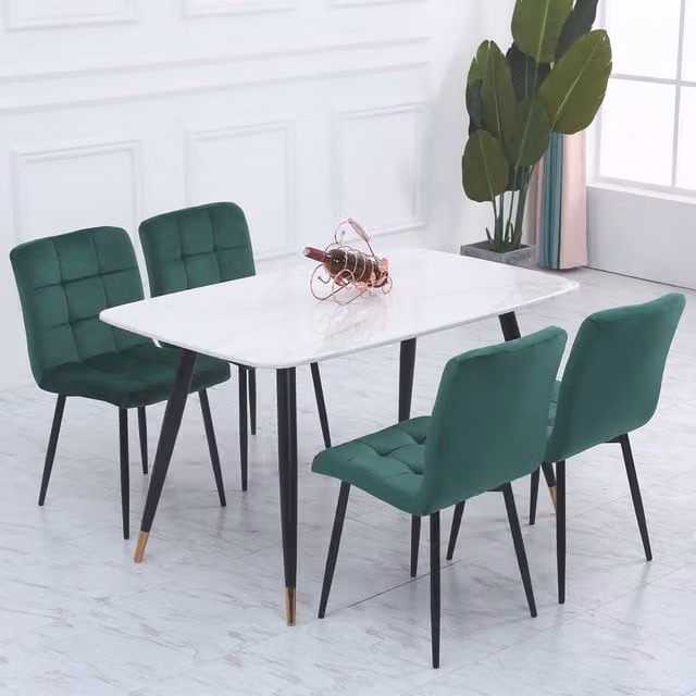 Livingandhome Set of 4 Modern Green Velvet Dining Chairs