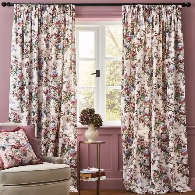 Laura Ashley Pembrey Ready Made Floral Fabric Curtains in Hazelnut Multicolour